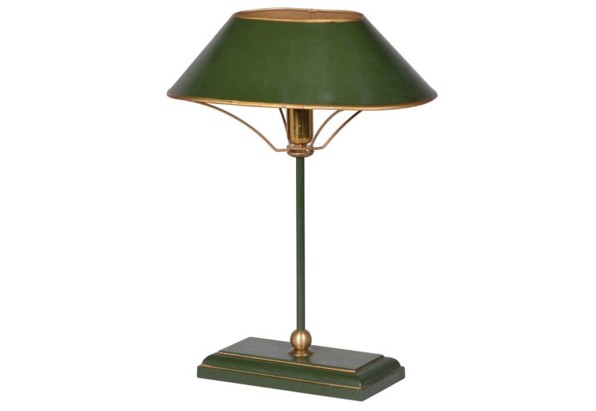Designová stolní lampa Clarice v art-deco stylu zelené barvy se zlatým zdobením z kovu