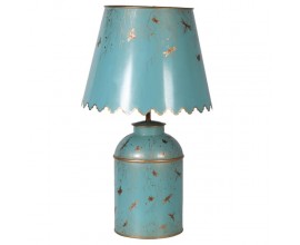Elegantní vintage stolní lampa Severine Azur z kovu v modré azurové barvě se zlatým florálním zdobením