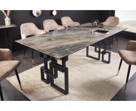 Luxusní art-deco obdélníkový jídelní stůl Ariana ve šedé barvě s mramorovým vzhledem a designovými nožičkami 200cm
