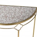 Art deco stylový konzolový stolek Artizia se zlatou kovovou konstrukcí a skleněnou vrchní deskou půlkruhového tvaru