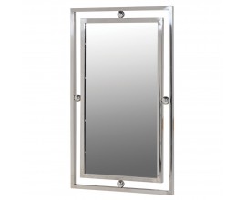 Art deco designové obdélníkové zrcadlo Metabol s dvojitým kovovým rámem ve stříbrné barvě 100cm
