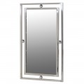 Art deco stylové zrcadlo Metabol obdélníkového tvaru s kovovým dvojitým rámem ve stříbrném provedení s kulatým dekorem