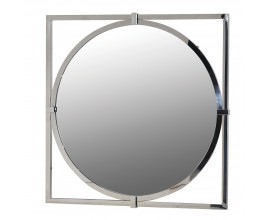 Art deco kovové kulaté zrcadlo Aronda vsazené do čtvercového rámu ve stříbrném provedení 73cm