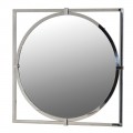 Art deco designové kovové zrcadlo Aronda kulatého tvaru vsazené do čtvercového rámu ve stříbrném provedení