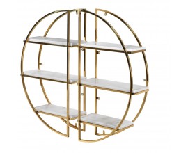 Art deco designová dvoudílná sada závěsných poliček Circa se zlatou lesklou kovovou konstrukcí a mramorovými policemi 90cm