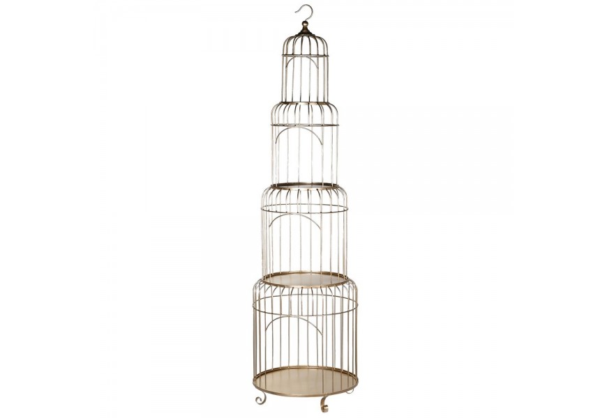 Ozdobná ptačí klec Birdy se čtyřmi předělenými patry ve zlatém kovovém provedení ve stylu art deco 185cm
