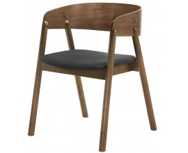 Skandinávská jídelní židle Nordica Nogal z hnědého masivního dřeva s tvarovanou opěrkou a šedým čalouněním 73cm