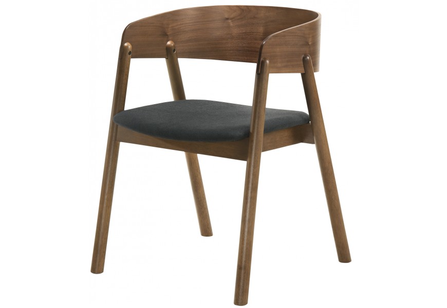 Designová jídelní židle Nordica Nogal z ořechového masivu ve skandinávském stylu s čalouněním v tmavě šedé barvě