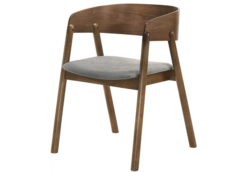 Designová jídelní židle Nordica Nogal ve skandinávském stylu z masivního ořechového dřeva s šedým čalouněním