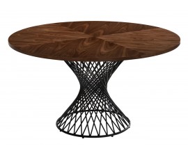 Masivní moderní kulatý jídelní stůl Nordica Nogal v ořechově hnědé barvě s černou kovovou podstavou 137cm