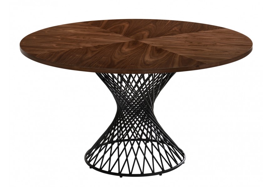 Skandinávský kulatý jídelní stůl Nordica Nogal v ořechově hnědé barvě s černou kovovou podstavou 137cm