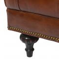 Vintage čalouněná kožená sedačka Panama na dřevěných vyřezávaných nožičkách ve skořicově hnědém provedení 210cm
