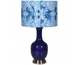Art deco porcelánová tmavěmodrá stolní lampa Lovato se vzorovaným stínítkem a metalickou podstavou 70cm