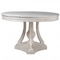 Kulatý jídelní masivní stůl Miel Campo v provence stylu s off white povrchovým nátěrem a členitou vyřezávanou podstavou