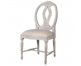 Masivní čalouněná provence jídelní židle Cinderella v off white barvě s vyřezávanými detaily a oválným opěradlem