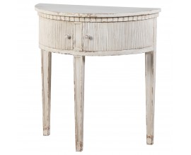 Luxusní konzolový provence stolek Celene Rode ze dřeva melia v off white provedení na třech nožičkách s lineárním vyřezáváním