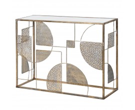 Orientální zrcadlový konzolový stolek Hector z kovu zlaté barvy s geometrickým kruhovým zdobením 75cm