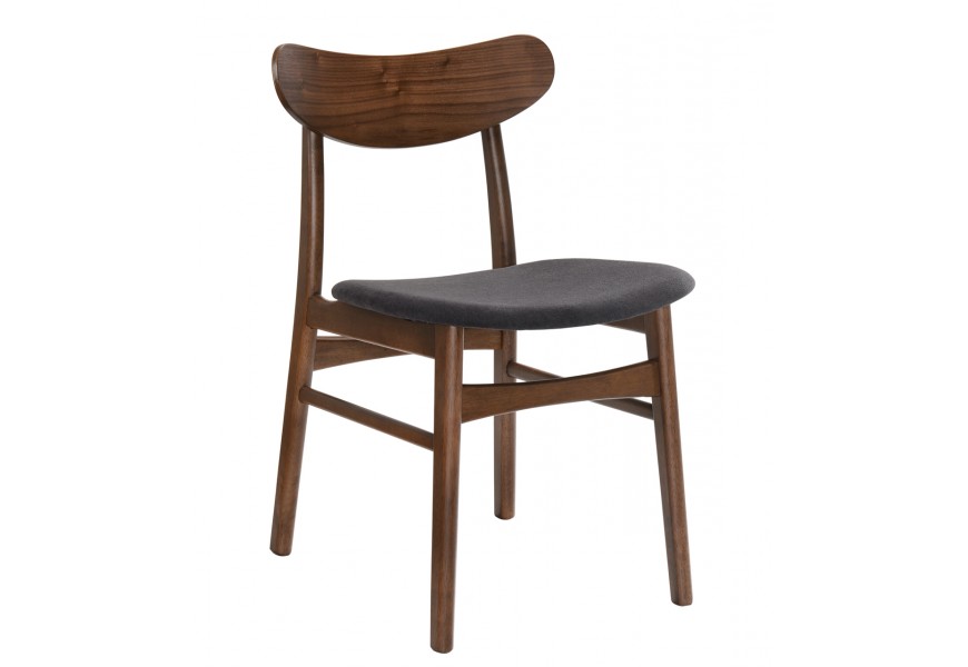 Designová jídelní židle Nordica Nogal se zaoblenou opěrkou v hnědé barvě s čalouněním v tmavě šedé barvě