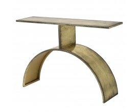 Vintage konzolový stolek Lobette se stylovou železnou konstrukcí zlaté barvy a nožičkami ve tvaru půlkruhu 125cm