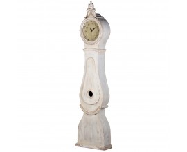 Provence stojící vysoké hodiny Celene Rode z masivu v off white barvě s vyřezávaným dekorem ve stylu shabby chic 206cm