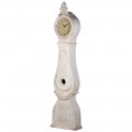 Masivní mahagonové hodiny Celene Rode v bílé off white barvě s vyřezáváním a patinou v provence stylu as dírkami na kyvadlo