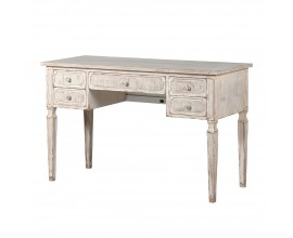 Luxusný masívny písací stolík Celene Rode v bielej farbe v provence štýle s ošúchaným shabby chic efektom a zásuvkami 120cm