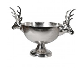 Art deco stříbrná chromová mísa na šampaňské Stag Silver s dekorativním zdobením jeleních hlav 53cm