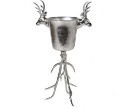 Designová ozdobná mísa Stag Silver pro chlazení vína s vysokými nožičkami a dekorativními jeleními hlavami