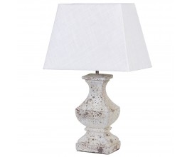 Stylová vintage stolní lampa Tody s šedo-hnědou podstavou z pryskyřičné směsi a kontrastním bílým geometrickým stínítkem