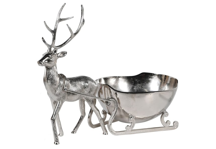 Dekorativní stylová kovová mísa Silver Reindeer pro chlazení vína ve stříbrném provedení
