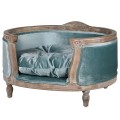 Stylová luxusní postel pro psa Blue Velvet oválného tvaru s tyrkysovým čalounemDvorazo sametu