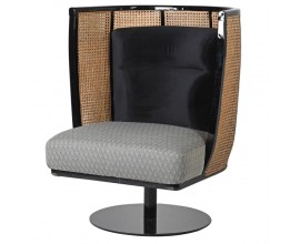Ratanové designové křeslo do kanceláře Emodion s černou konstrukcí a šedou sedací částí 100cm