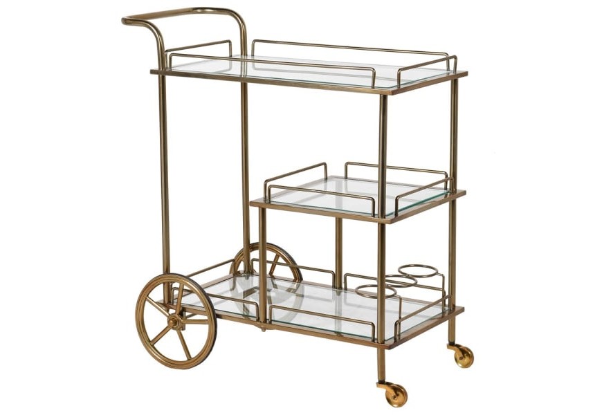 Designový servírovací vozík na kolečkách Oppido v art deco stylu v mosazném provedení