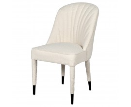 Luxusní buklé jídelní židle Nivea s off white bílým čalouněním s tvarovanou prošívanou zádovou opěrkou 94cm