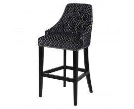 Designová barová židle Breca se vzorovaným chesterfield sametovým čalouněním černé barvy s dřevěnými nožičkami 111cm