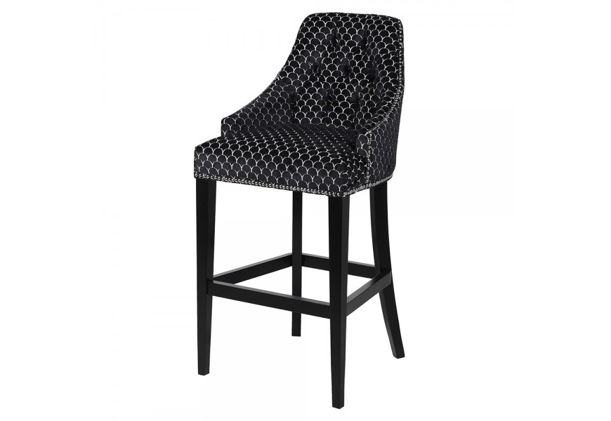 Luxusní chesterfield barová židle Breca v art-deco stylu se vzorovaným čalouněním černé barvy na styl rybích šupin