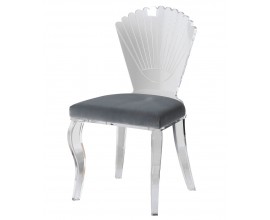 Luxusní jídelní židle Clarice s akrylovou zádovou opěrkou ve tvaru mušle a nožičkami s čalouněním šedé barvy 92cm