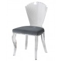 Luxusní jídelní židle Clarice s akrylovou zádovou opěrkou ve tvaru mušle a nožičkami s čalouněním šedé barvy 92cm