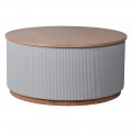 Designový konferenční stolek Bennion v kulatém tvaru z masivního dubového dřeva hnědé barvy se perlovým šedým reliéfem