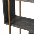 Art-deco designový regál Bunta z černého masivního dřeva ve tvaru čtverců s kovovou konstrukcí zlaté barvy 195cm