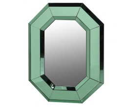 Jedinečné zrcadlo Piana v art-deco stylu se skleněným rámem ve smarogdově zeleném hranatém provedení 105cm