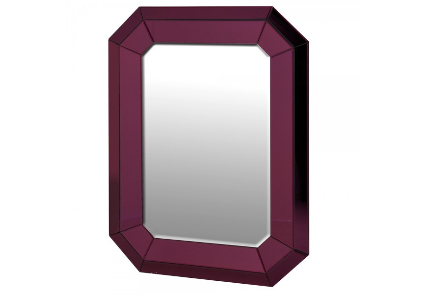 Jedinečné art-deco zrcadlo Piana s rámem s osmi hranami ve skleněném stylovém ametystově fialovém provedení