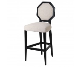 Designová barová židle Malbis s off white bílým lněným čalouněním s masivními nožičkami a rámem černé barvy 118cm