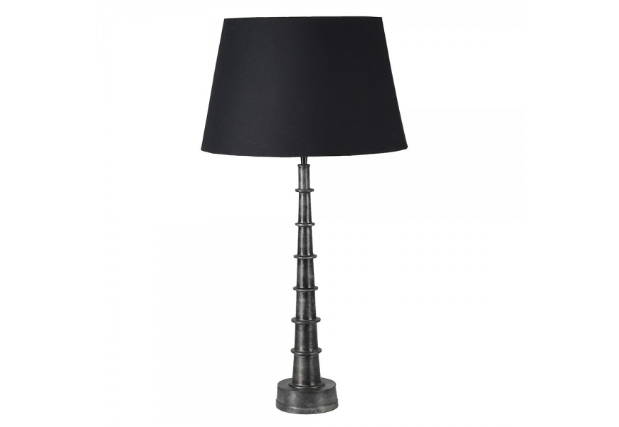 Moderní černá stolní lampa Blacky na černé podstavě kuželovitého tvaru s černým kulatým zvonkovým stínítkem