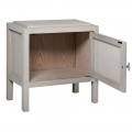 Designový levostranný noční stolek Sazerto z dubového masivu v off white bílé barvě s ratanovými dvířky 62cm