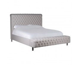 Vintage manželská postel Oberstell s chesterfield prošíváním ve světle šedé barvě 190cm