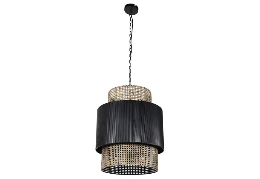 Designová moderní závěsná lampa Lucilla ve zlato-černém provedení se stínítkem z kovu