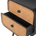 Designový ratanový noční stolek Omahu s černou kovovou konstrukcí a dvěma zásuvkami 60cm