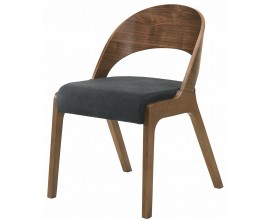 Stylová jídelní židle Nordica Nogal s tvarovanou zádovou opěrkou z ořechově hnědého dřeva s tmavě šedým čalouněním 77cm