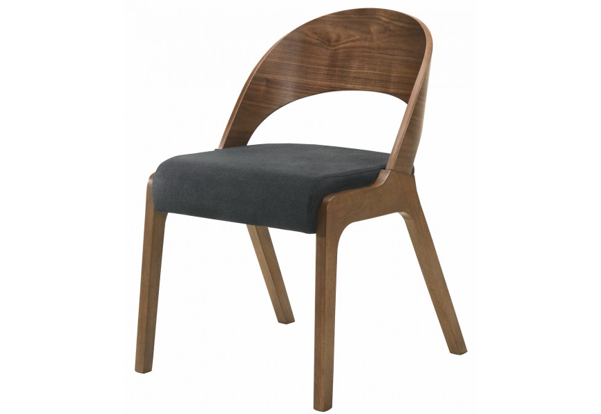 Skandinávská jídelní židle Nordica Nogal z dýhovaného dřeva ořechově hnědé barvy s šedým čalouněním
